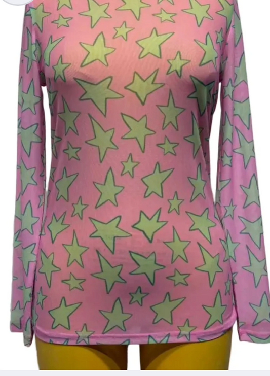 Pink star mesh top