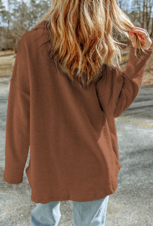 Brown exposed seam shacket
