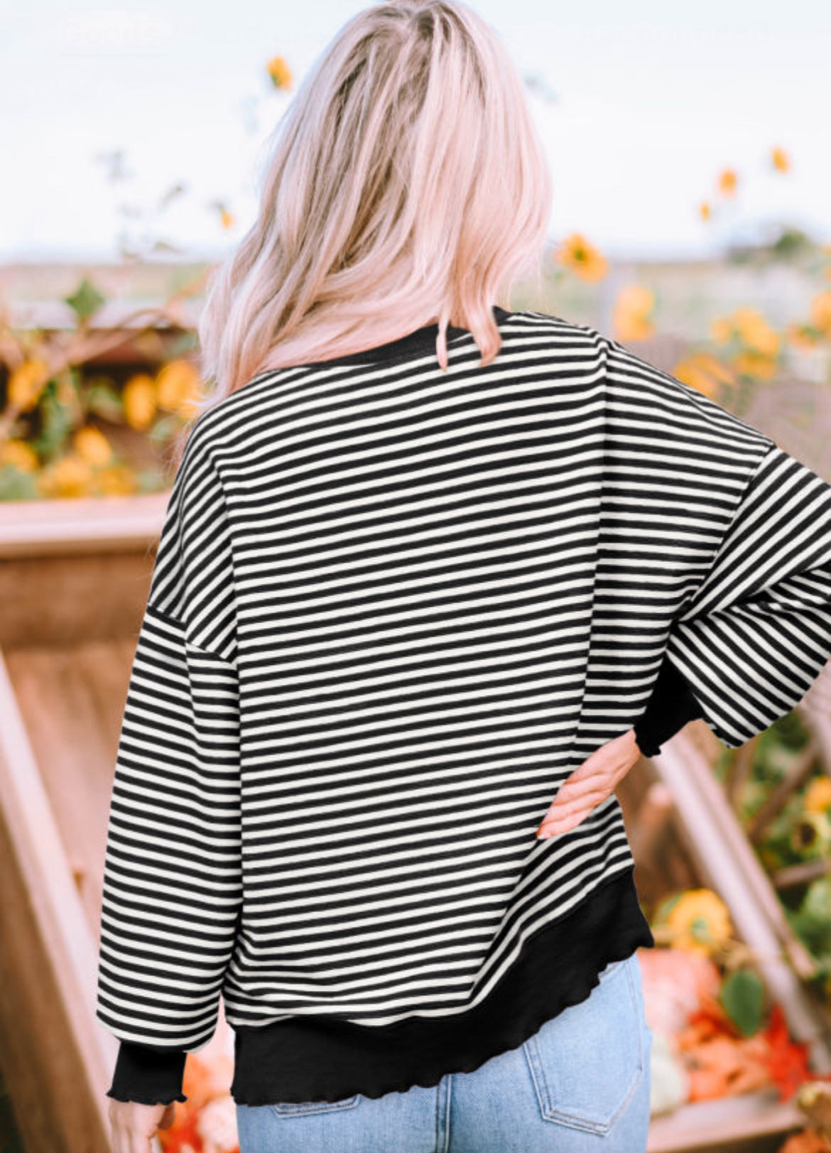Black stripe loose sweatshirt