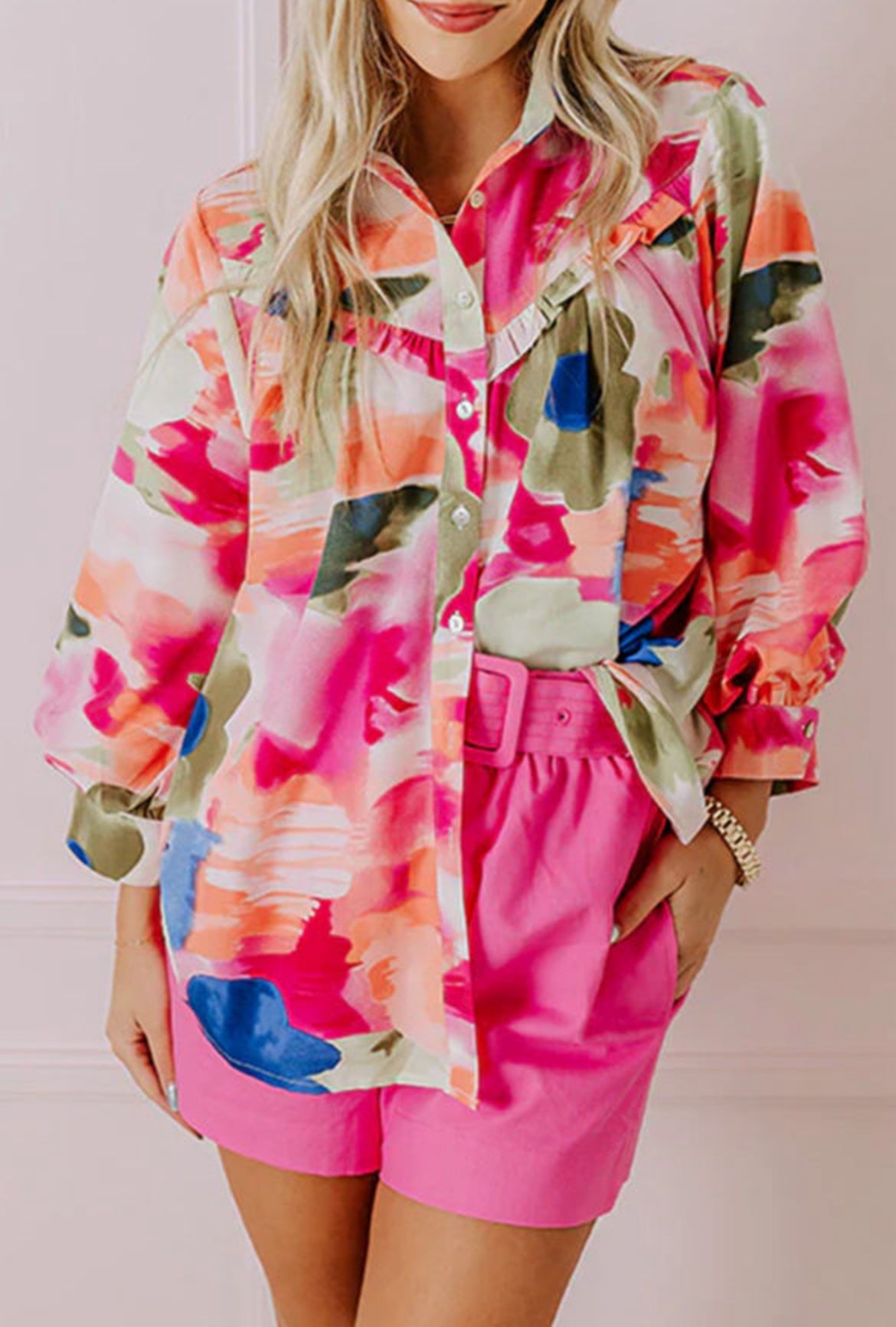 Abstract print button up blouse