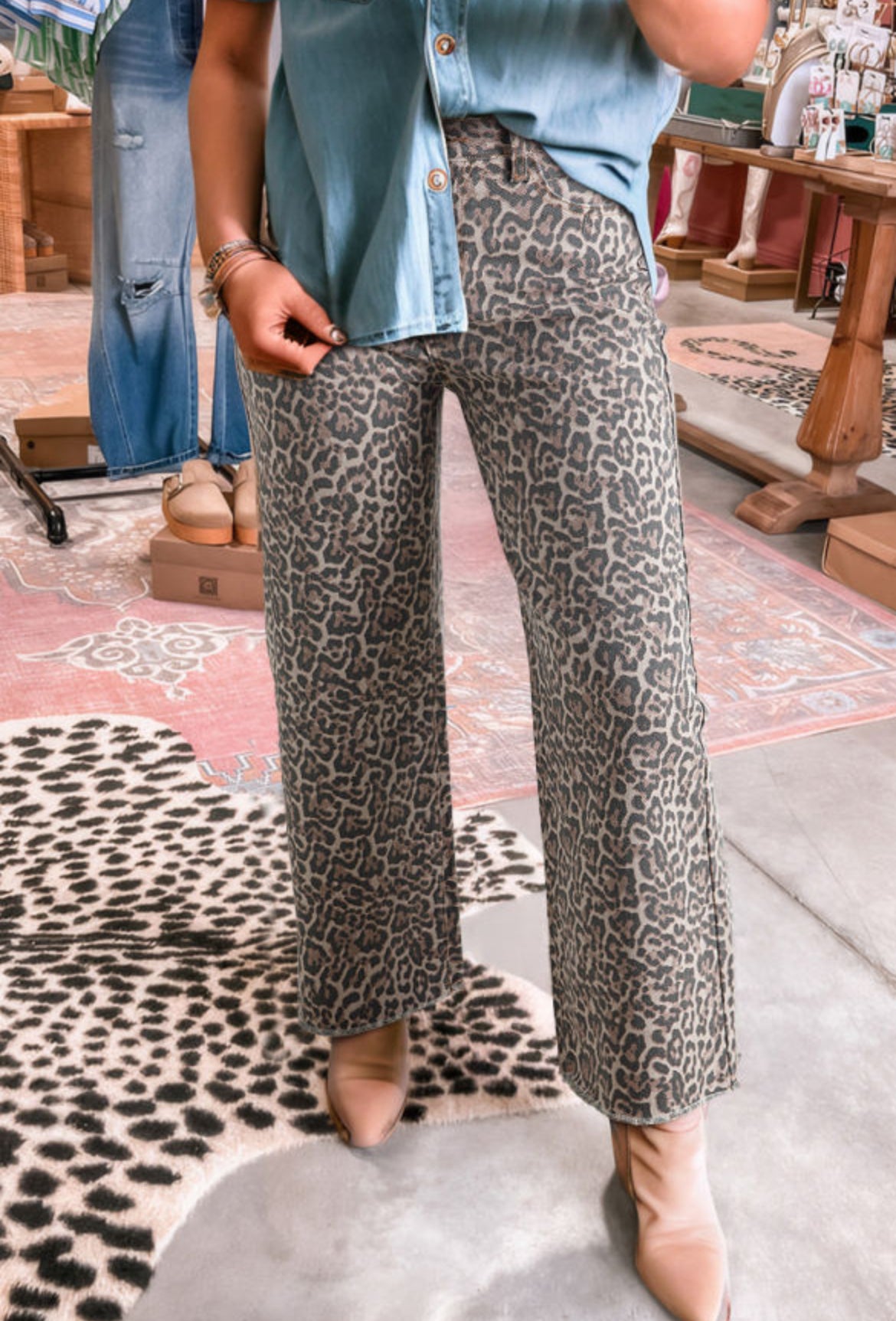Leopard wide leg jeans