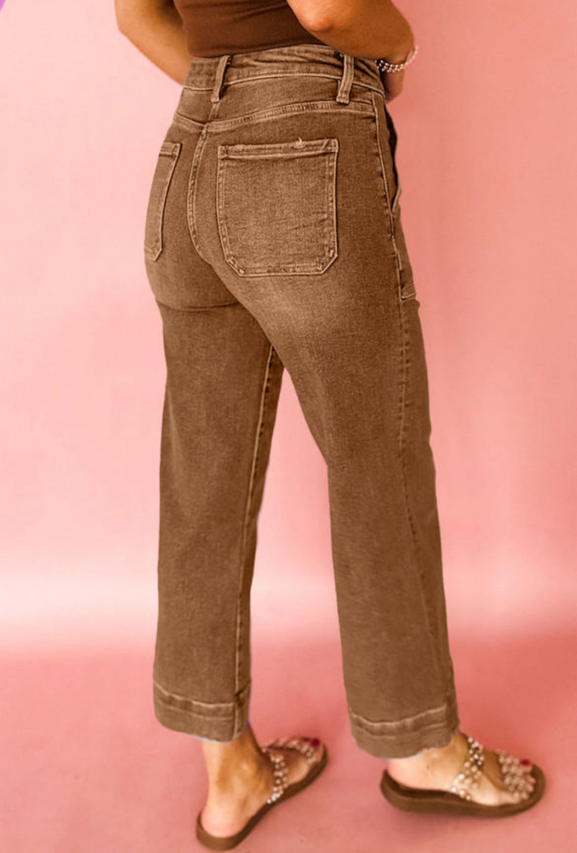 High rise cropped wide leg jean