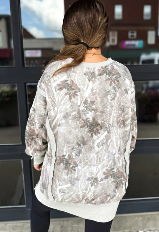 Grey camo split hem sweatshirt