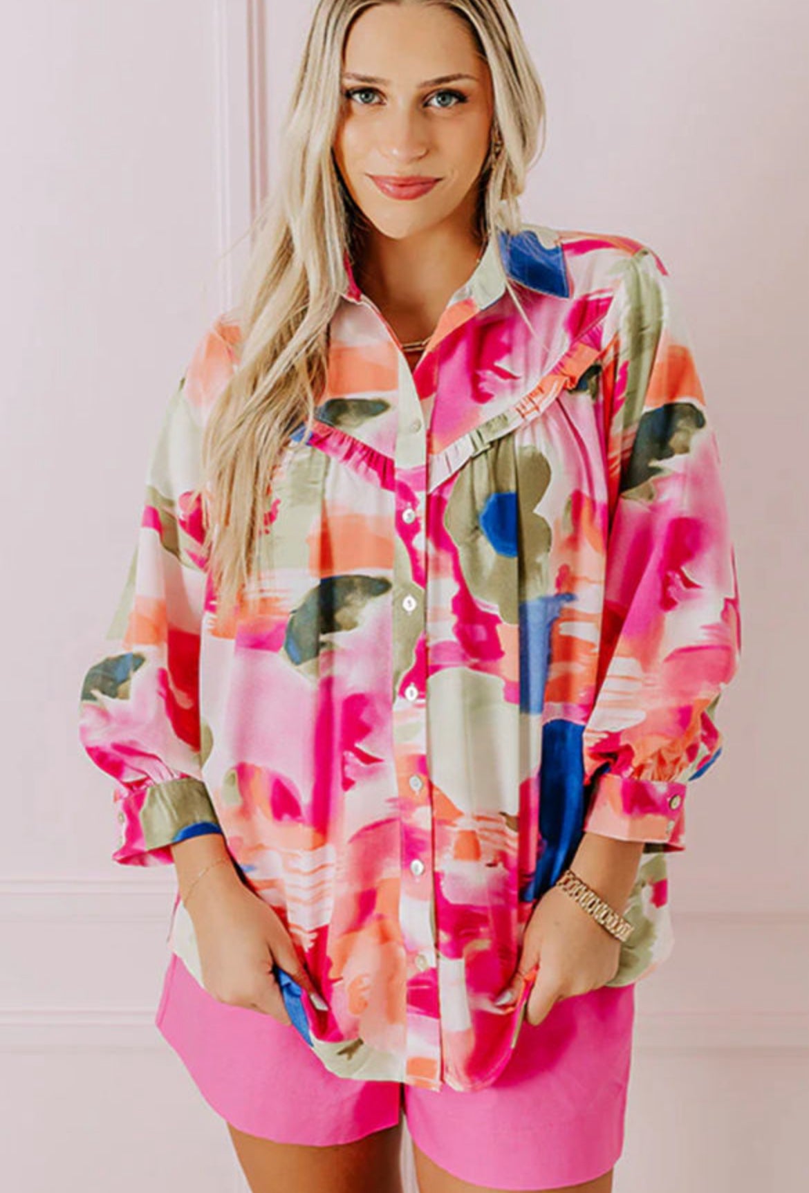 Abstract print button up blouse