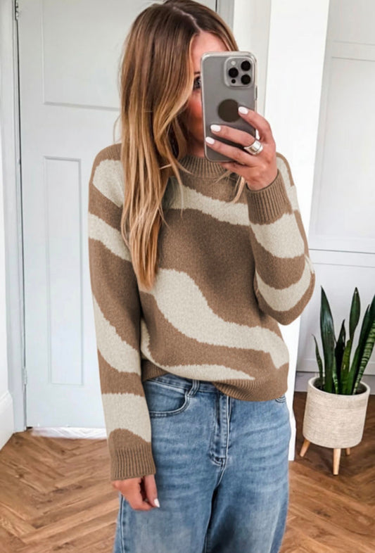 Khaki abstract print sweater