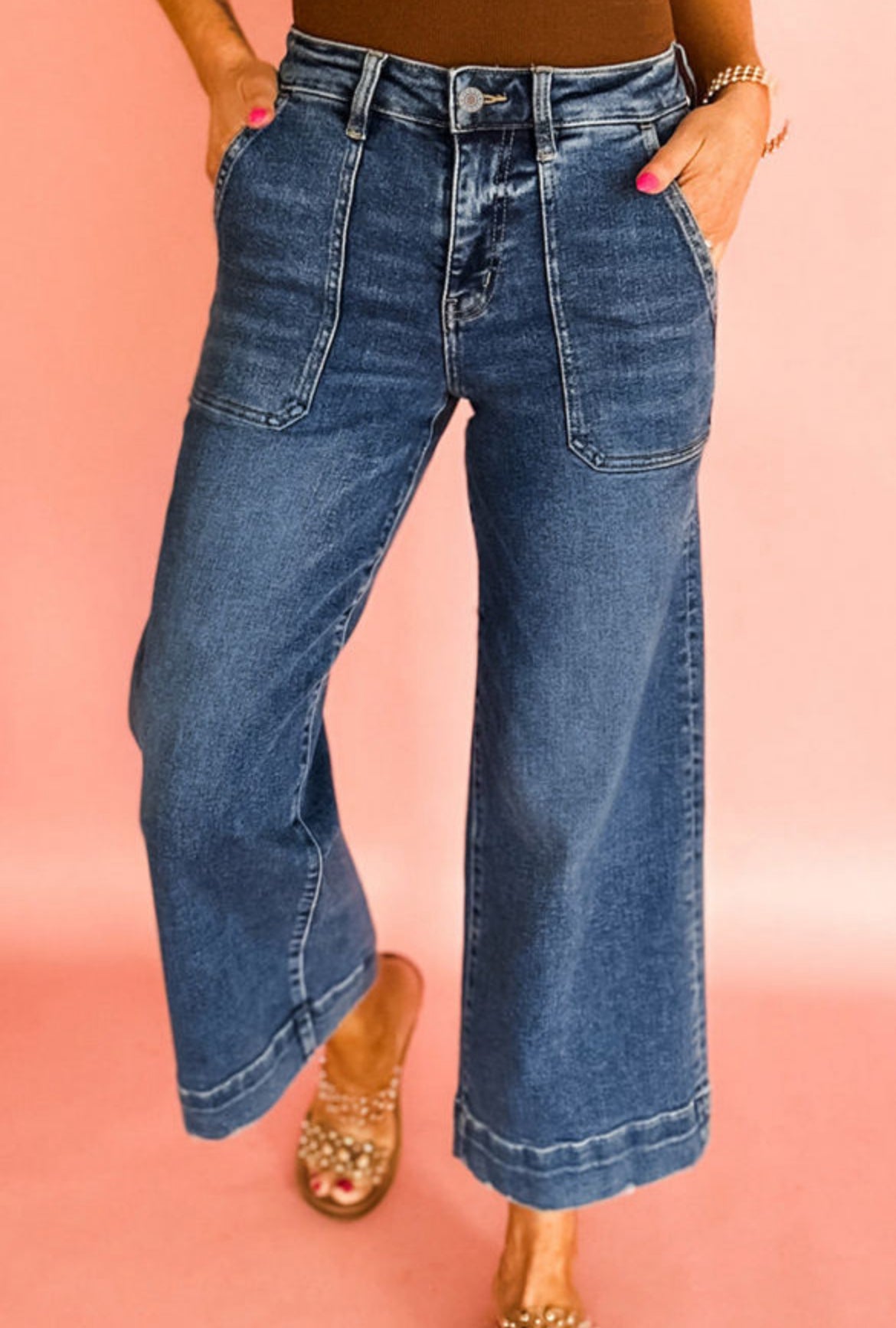 Cropped high-rise wide leg jeans