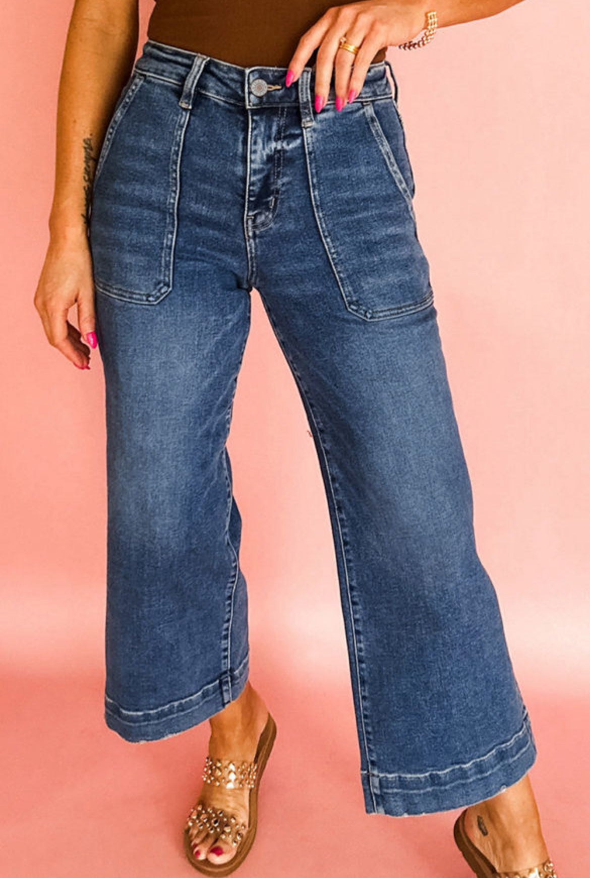 Cropped high-rise wide leg jeans