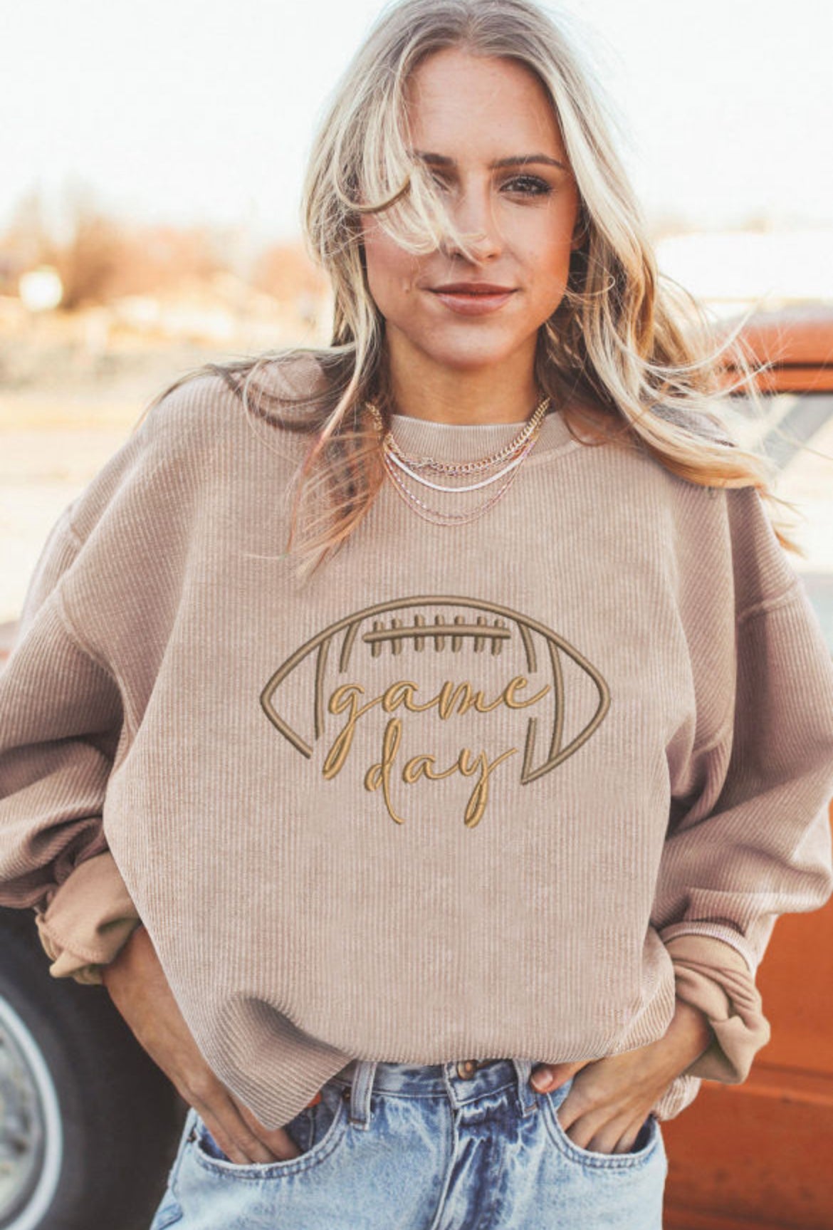 Neutral Game Day Corded Sweatshirt
