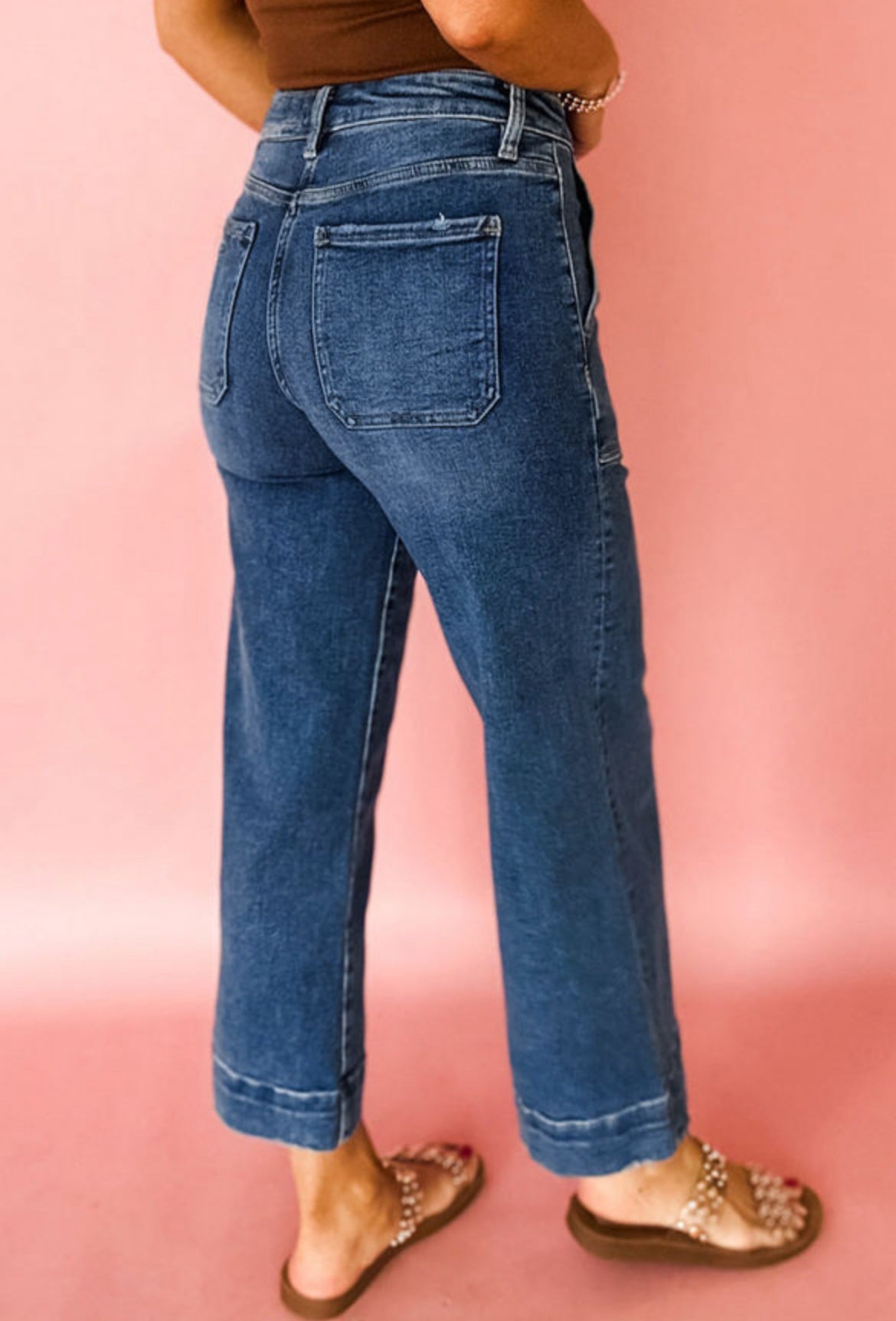 Cropped high-rise wide leg jeans