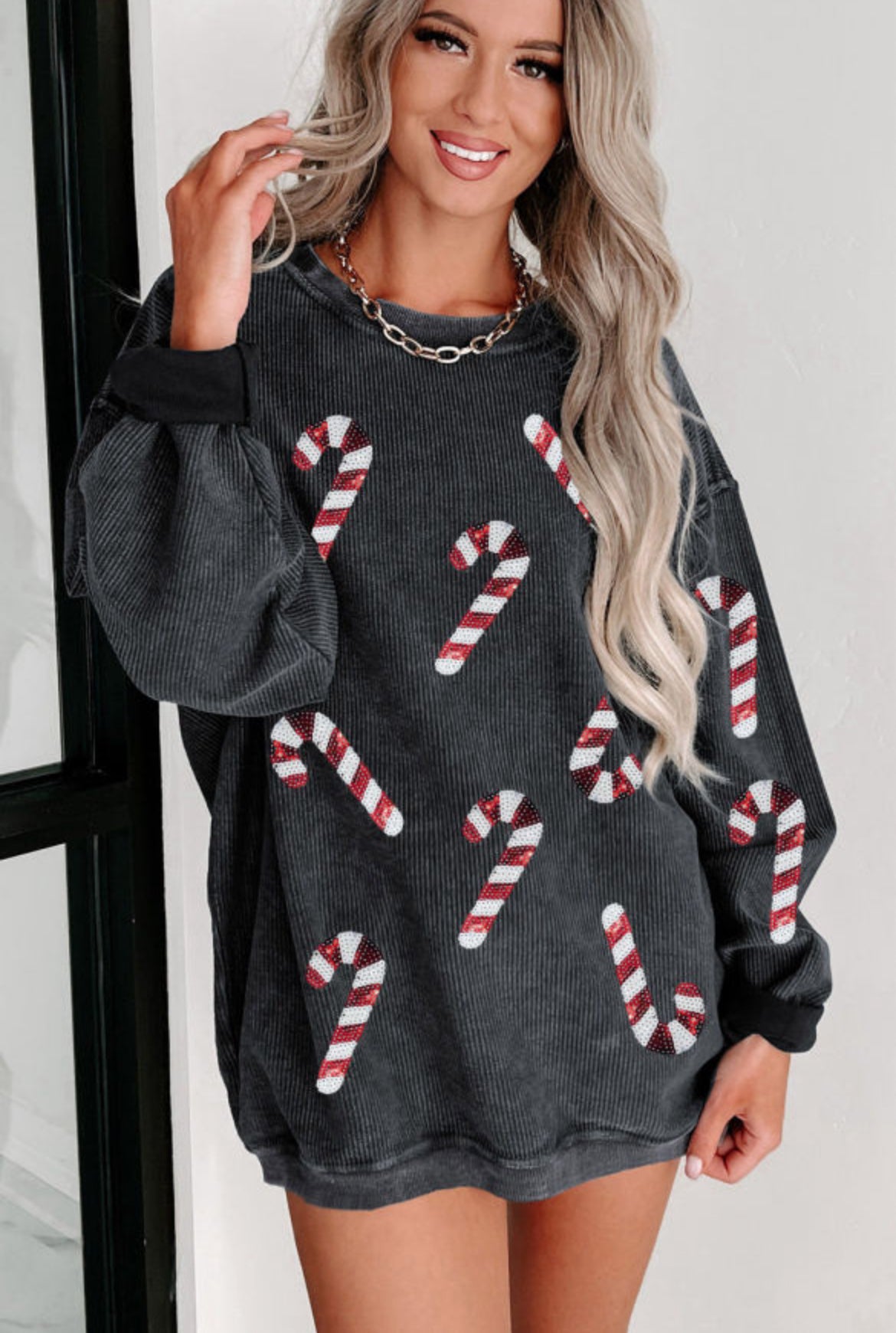 Candy Cane Sequin Patch Sweatshirt