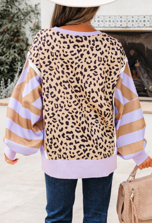 Leopard color block sweatshirt-purple