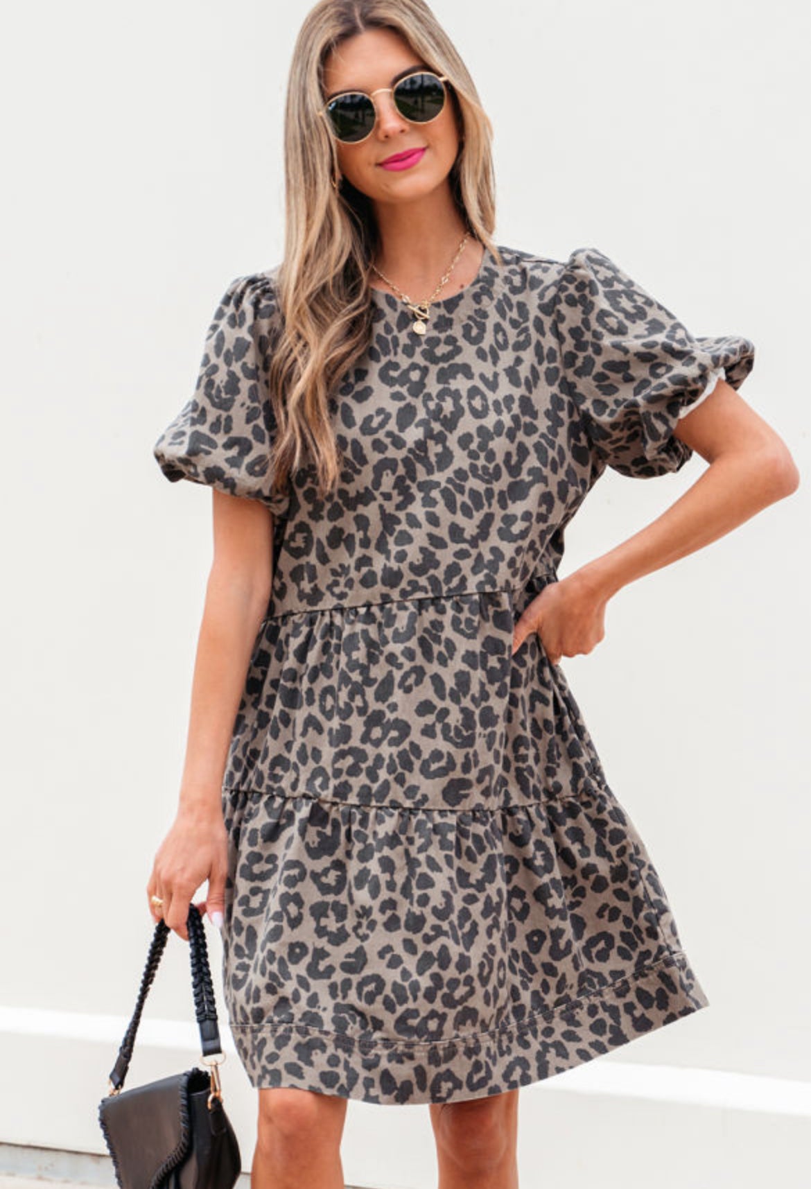 Leopard puff sleeve dress