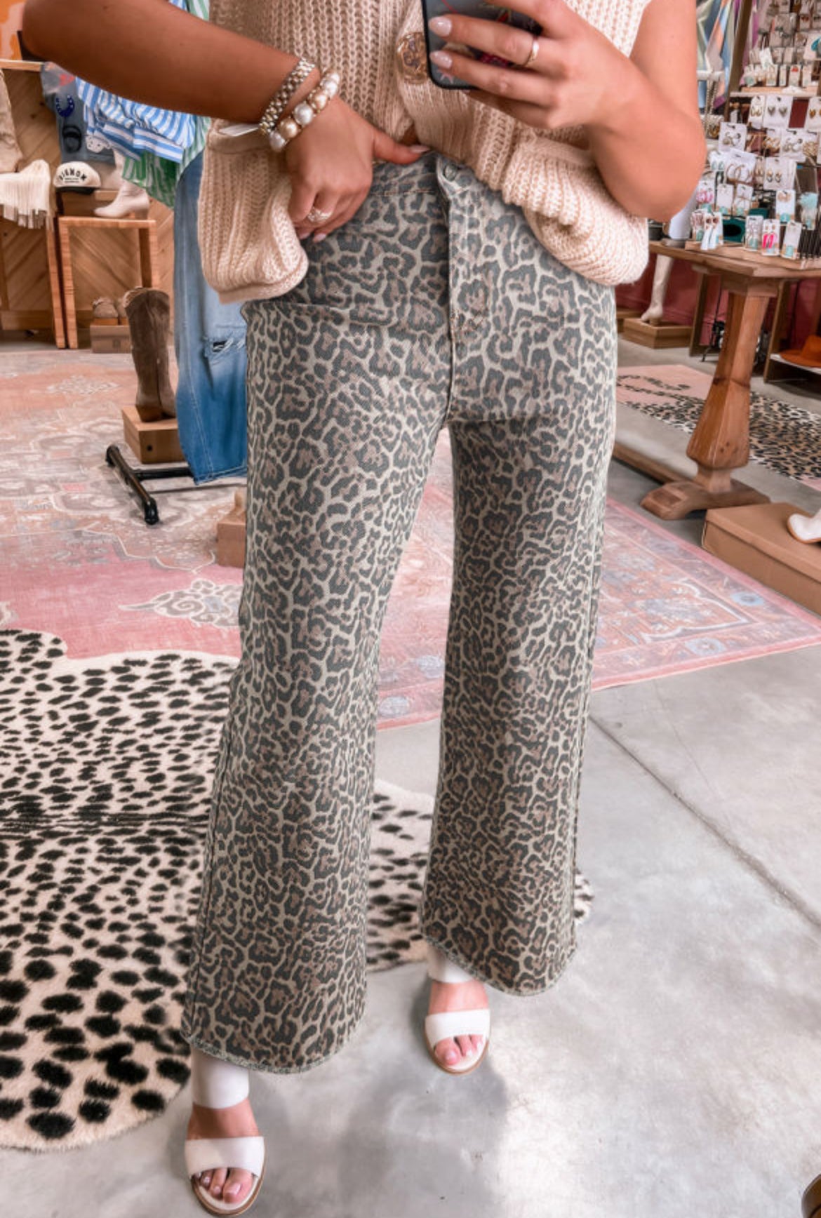 Leopard wide leg jeans