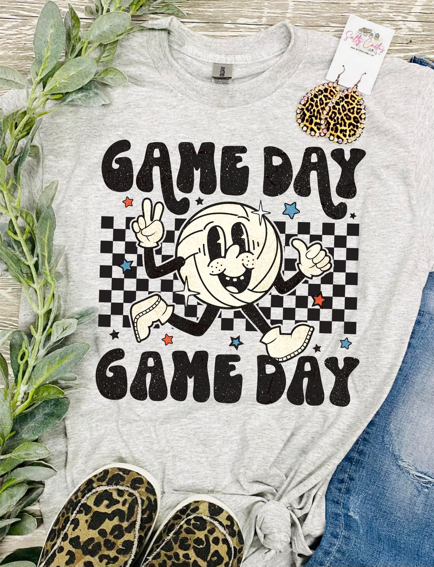 Gameday Gameday Volleyball Smiley Grey Tee