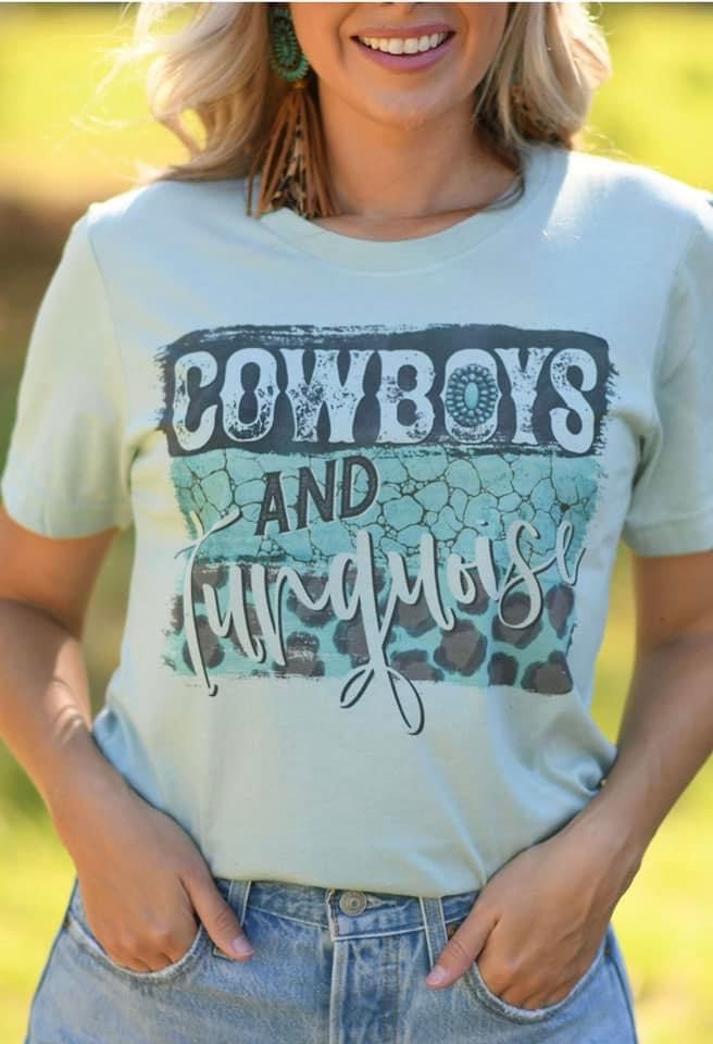 Cowboys and Turquoise Dusty Blue Tee