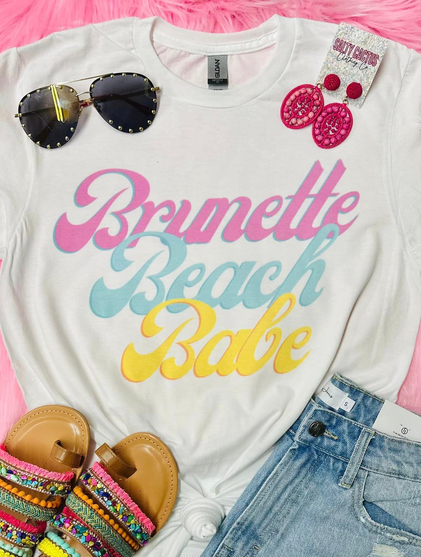 Brunette Beach Babe White Tee