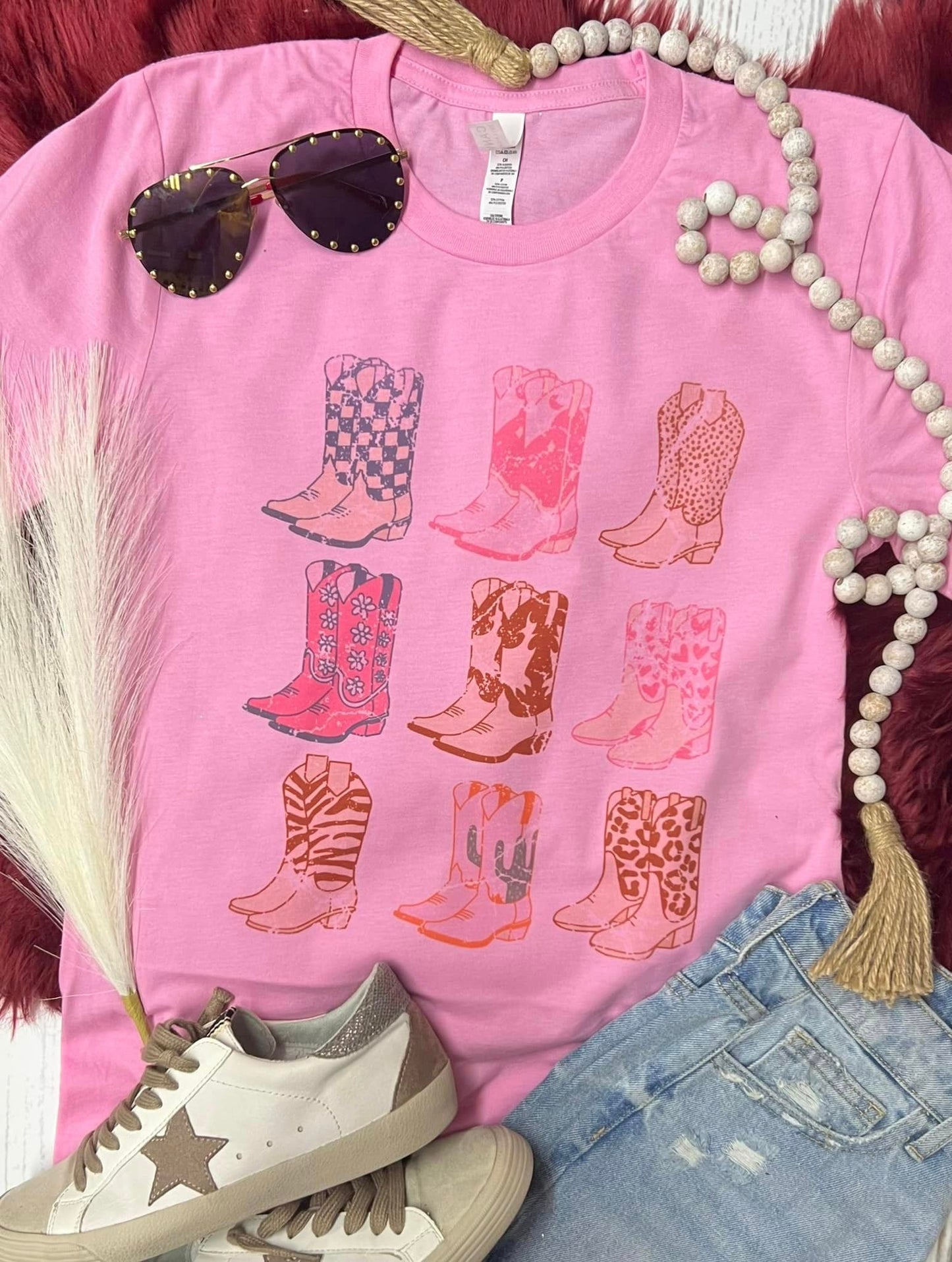 Western Boots Pink Tee