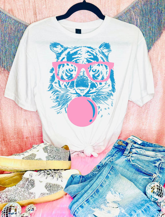 ** DAILY TEE** Fancy Kitty Bubble Gum White Tee