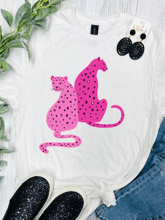 ** DAILY TEE**Pink Spotted Leopard White Tee