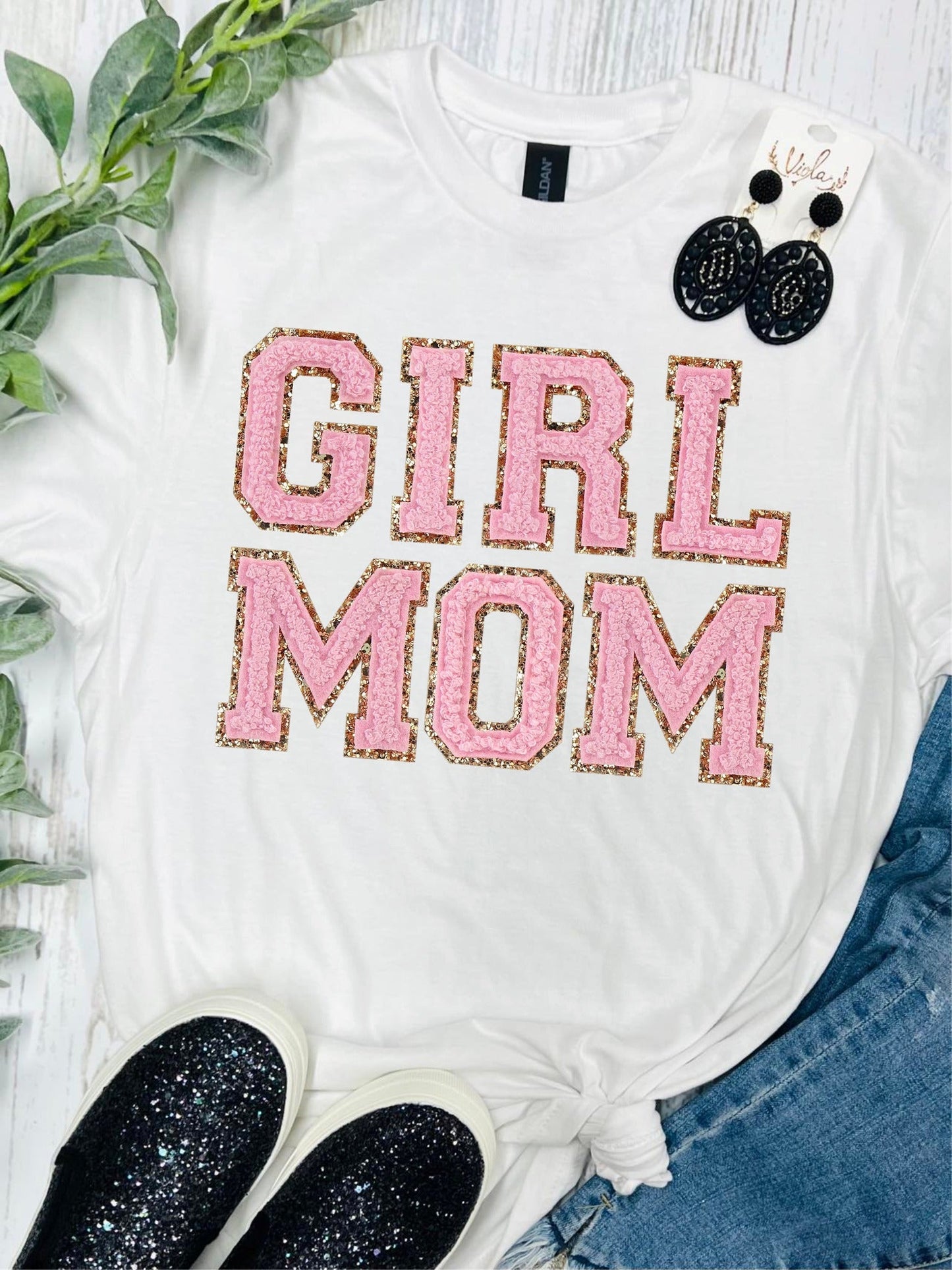 Girl Mom Faux Patch White Tee