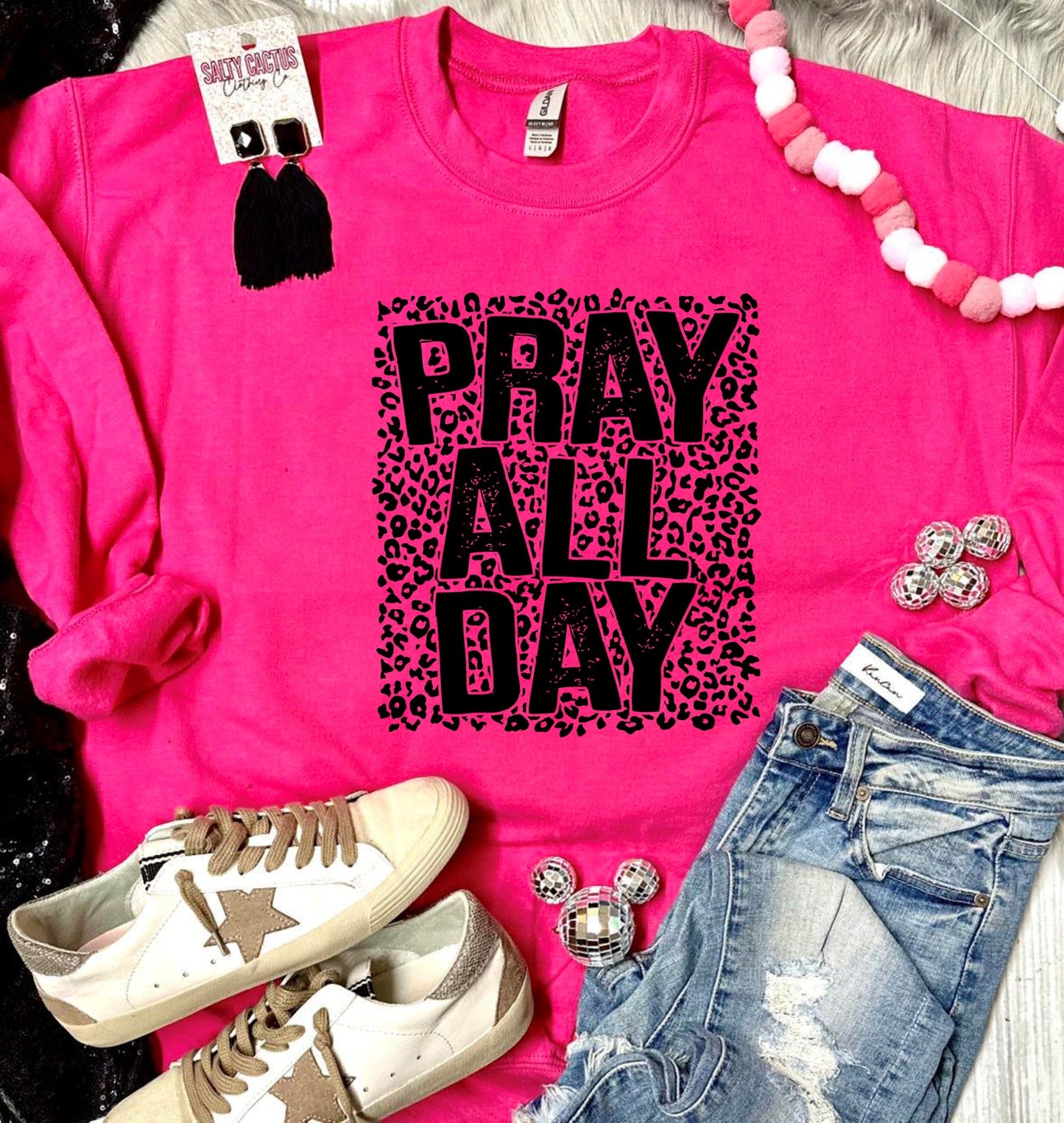 Pray All Day Leopard Heliconia Sweatshirt