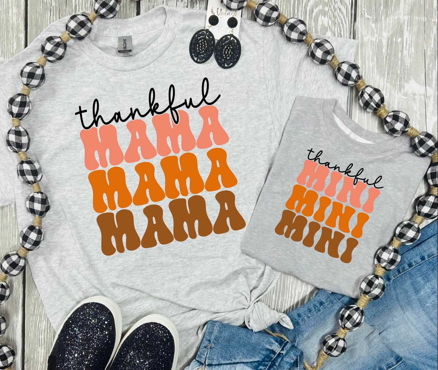 Thankful Mama/Mini Ash Grey Tee