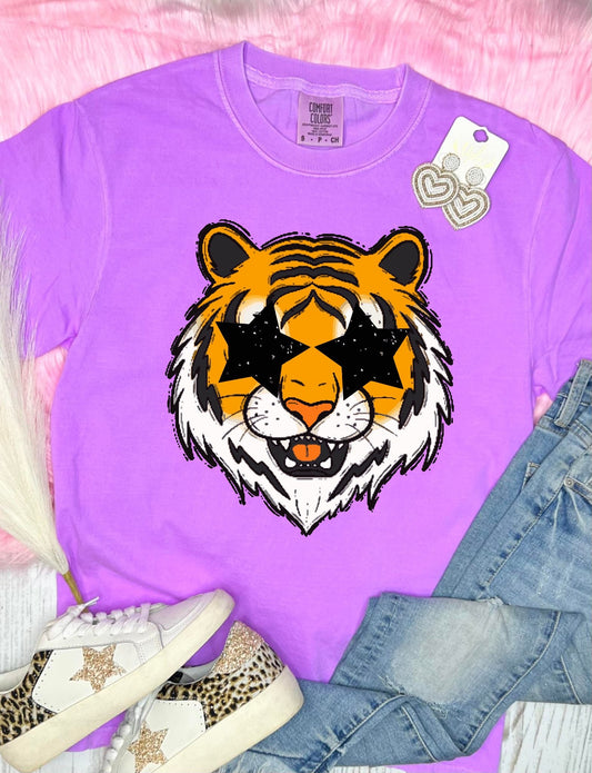 *DTG*  Boujee Tiger Neon Violet Comfort Color Tee