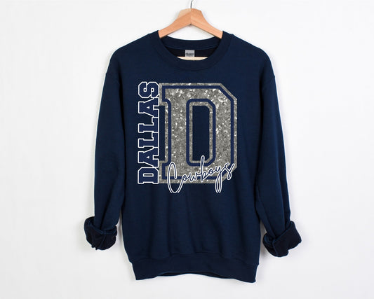 *DTF* Dallas Cowboys Glitter Big D Navy Sweatshirt