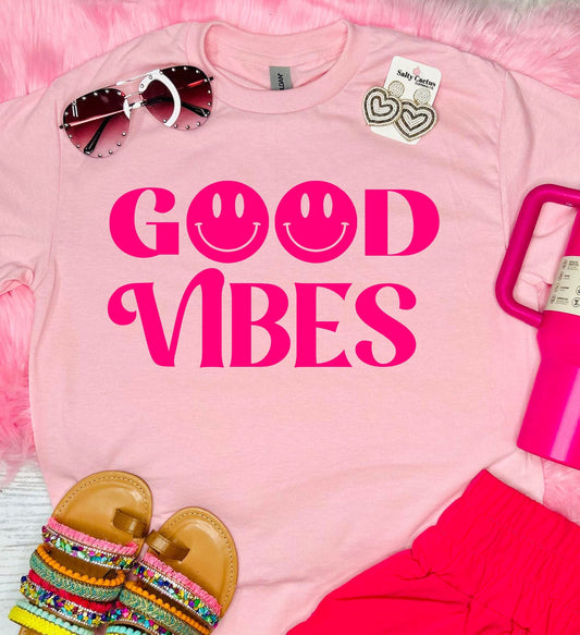 Good Vibes Smileys Baby Pink Tee