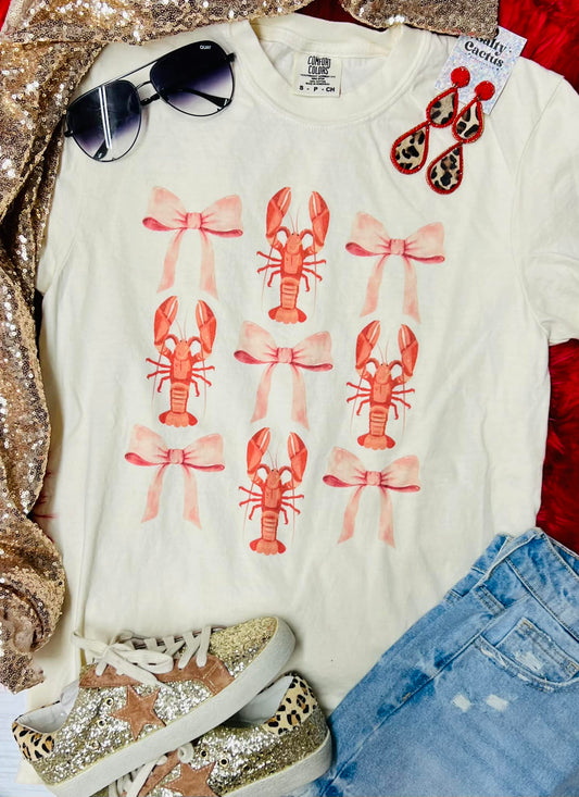 *DTG* Crawfish Bow Ivory Comfort Color Tee