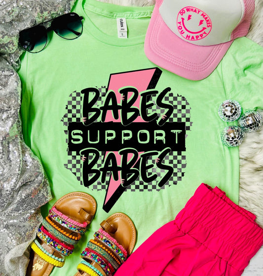 Babes Support Babes Checkered Retro Neon Mint Tee