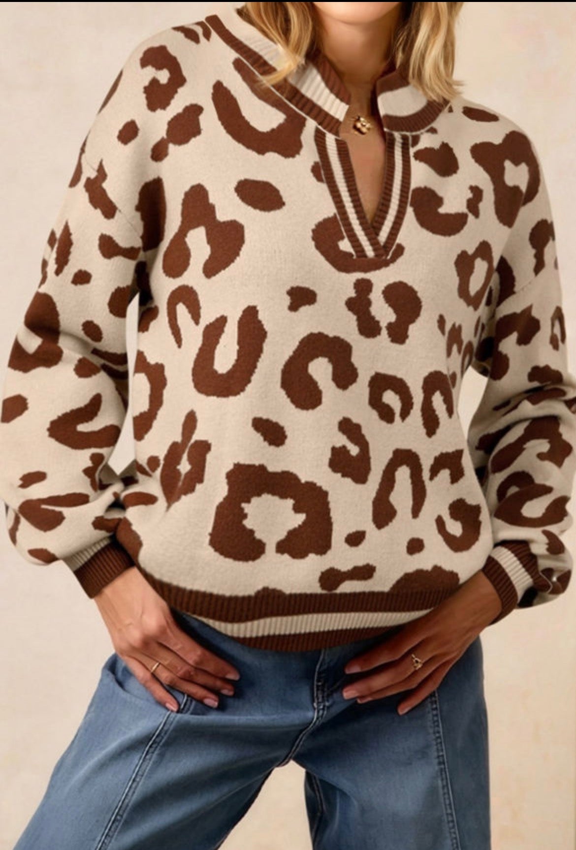 Beige leopard print sweater