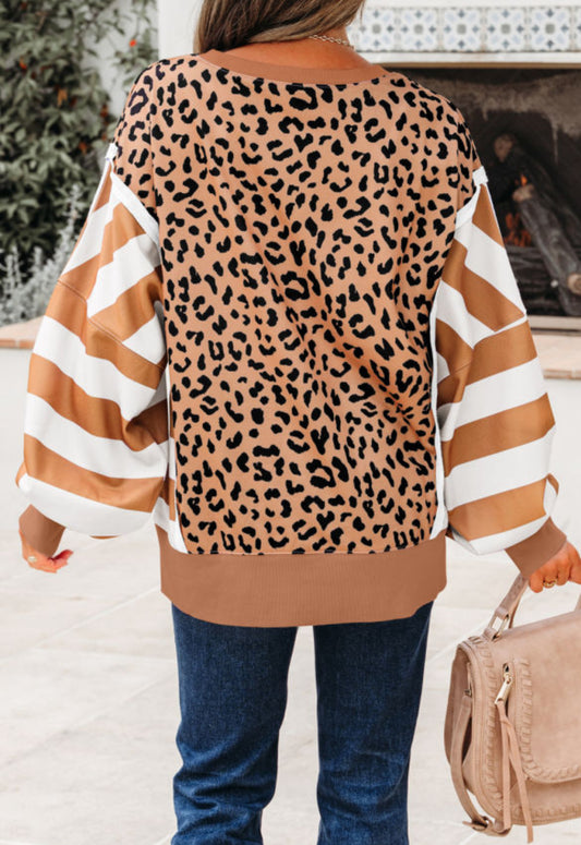 Leopard color block sweatshirt-white