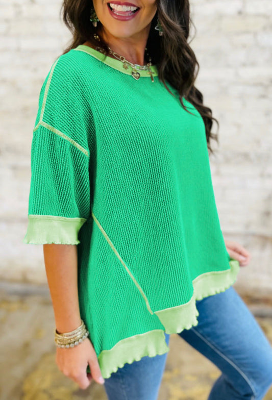 Oversized green ribbed blouse