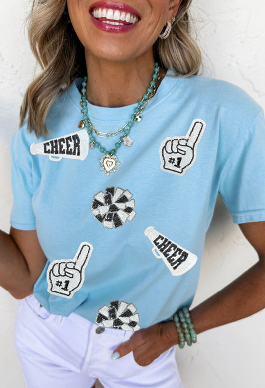 Blue spirit sequin patch tee