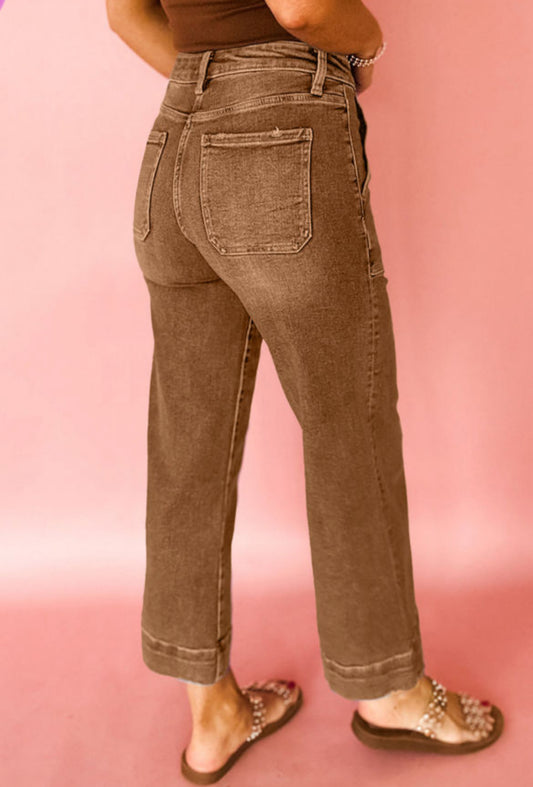 High rise cropped wide leg jean