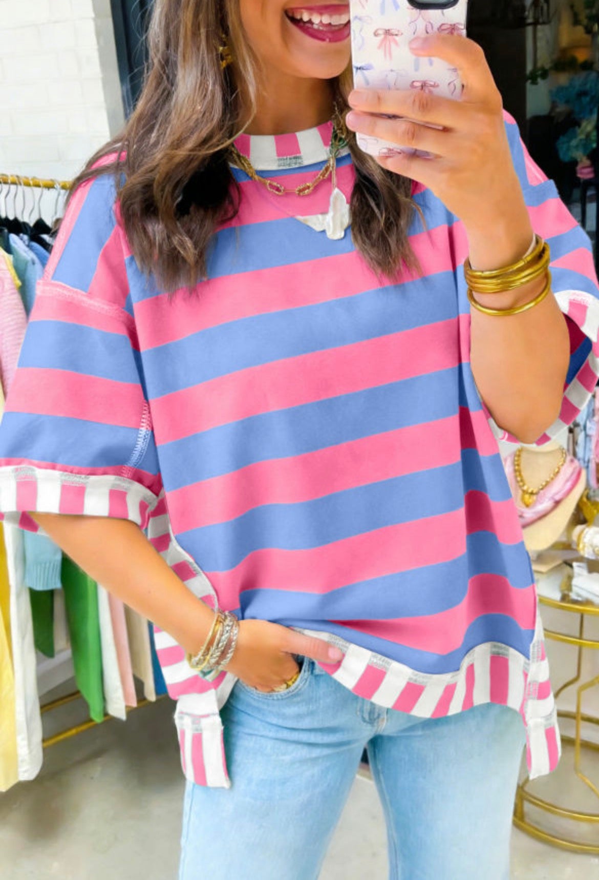 Pink striped top