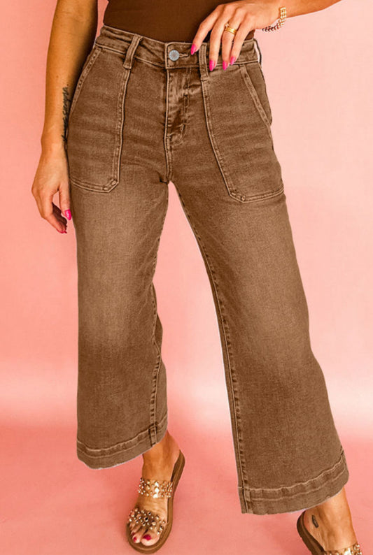 High rise cropped wide leg jean