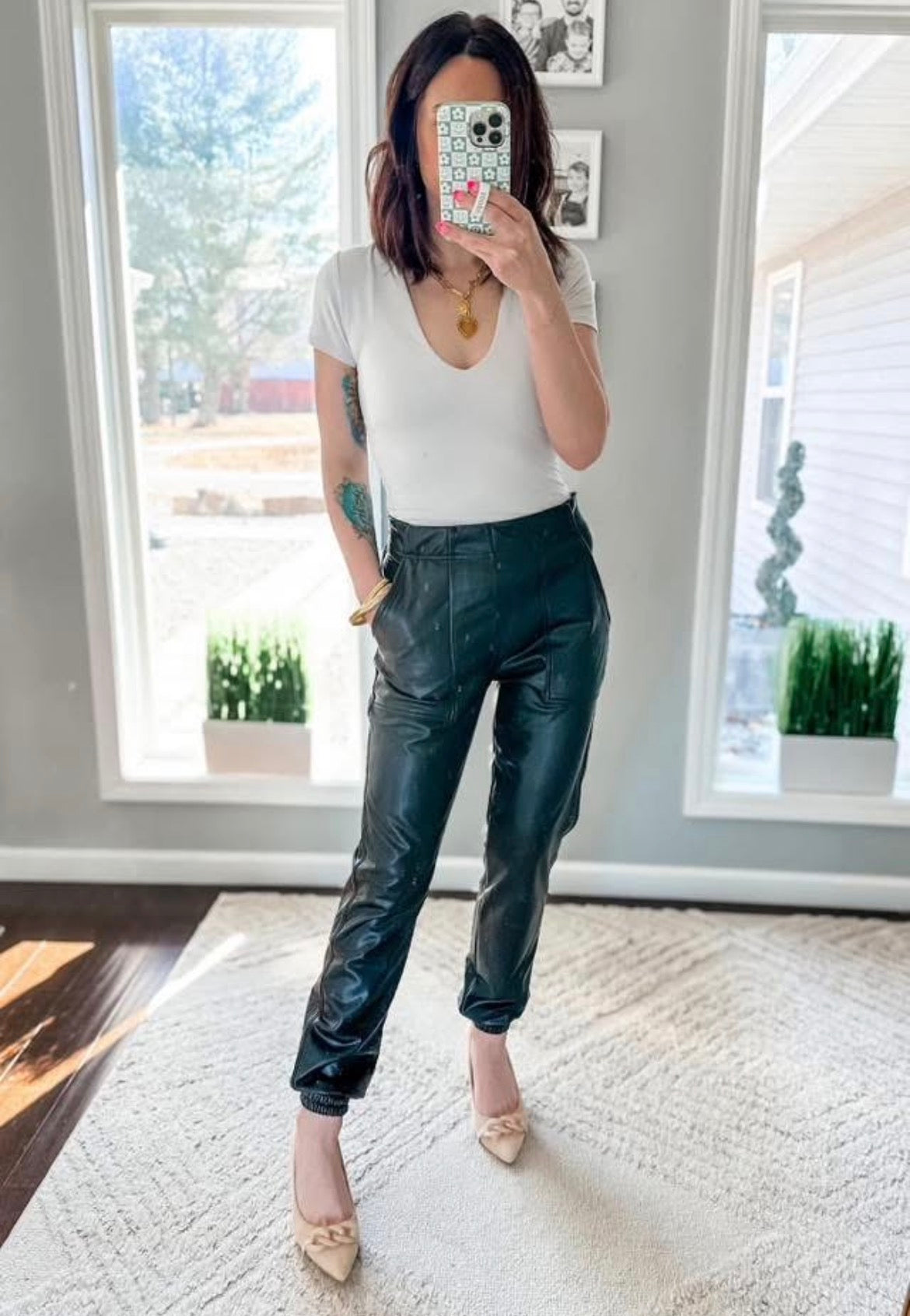 Faux leather joggers