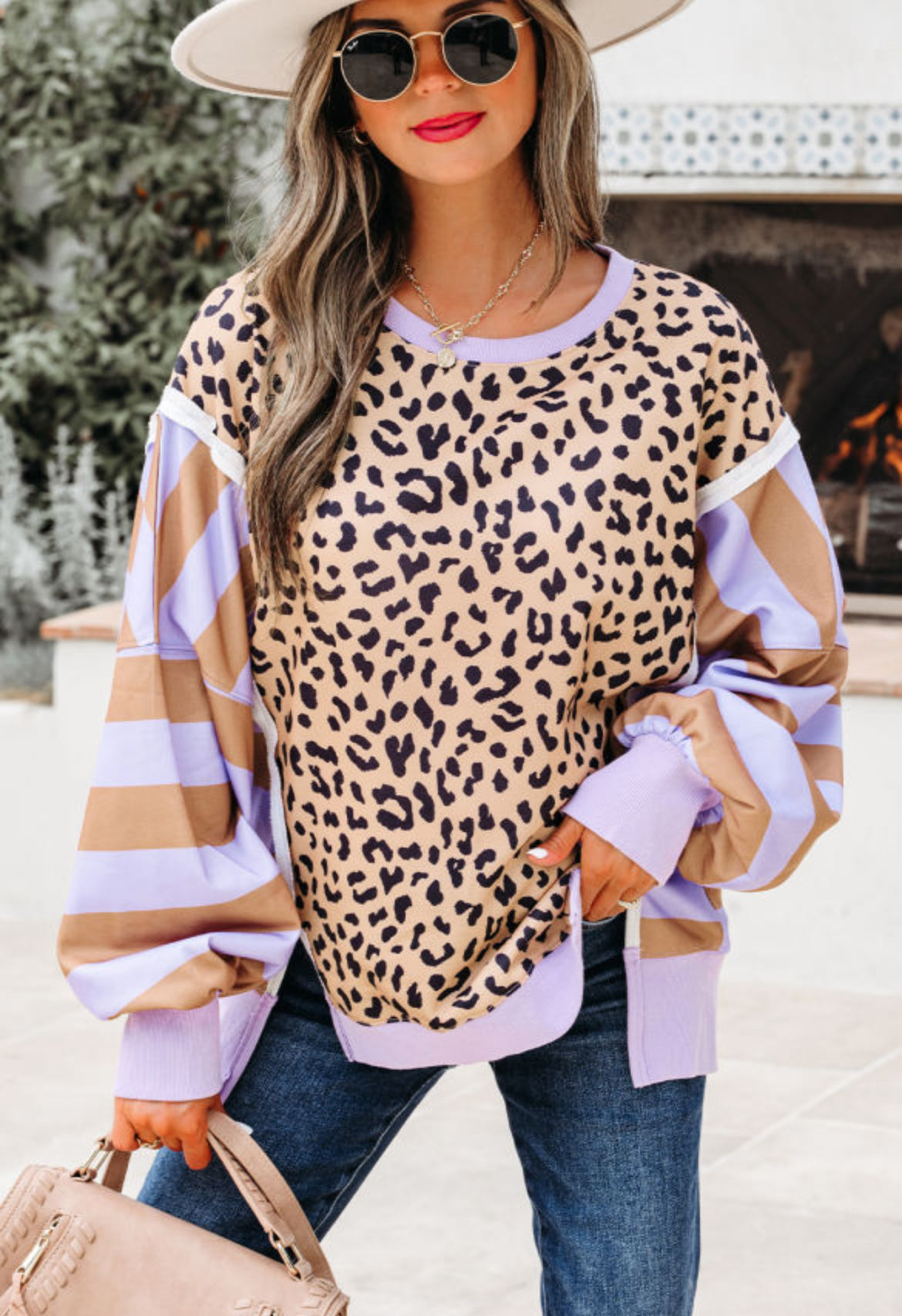 Leopard color block sweatshirt-purple
