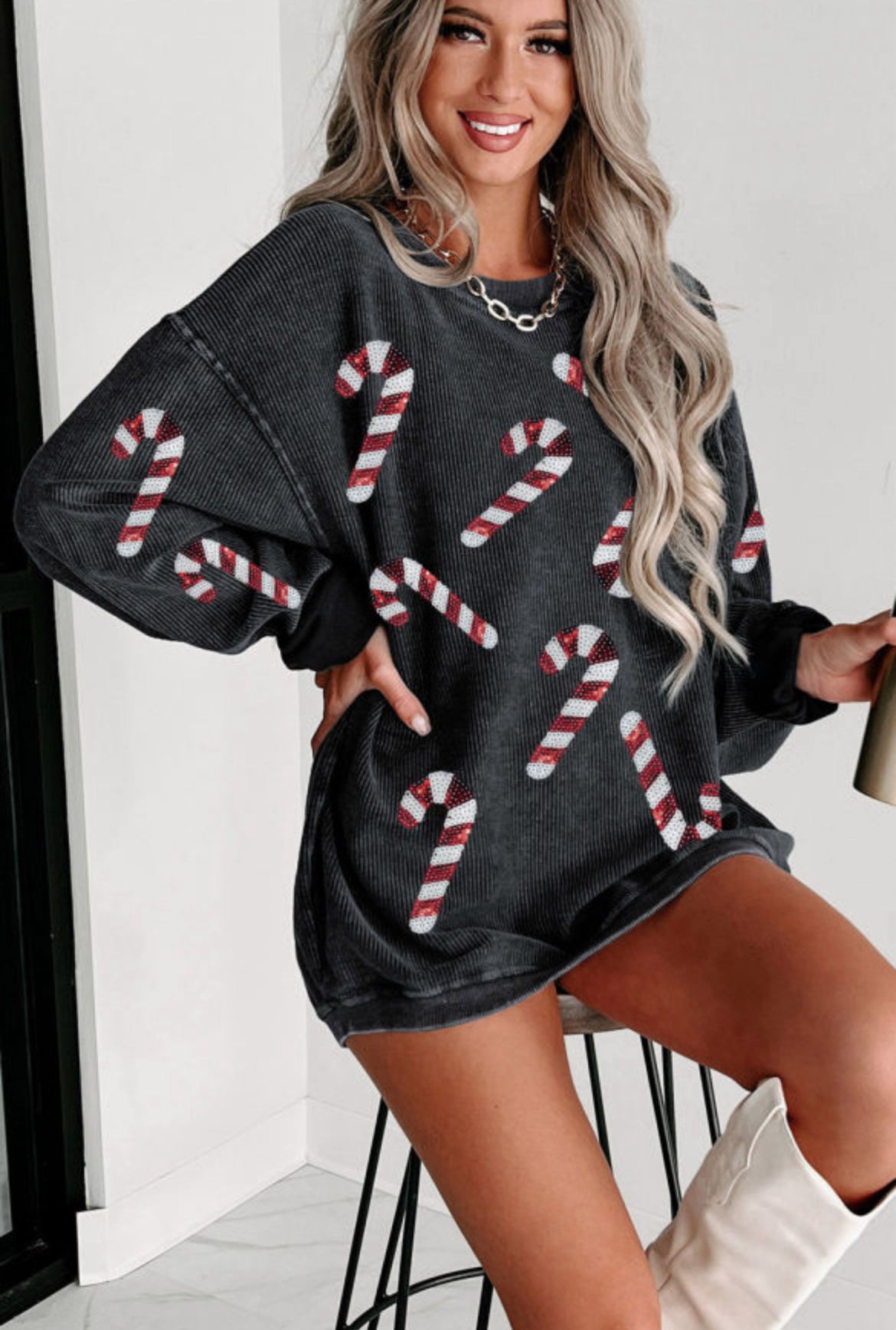 Candy Cane Sequin Patch Sweatshirt