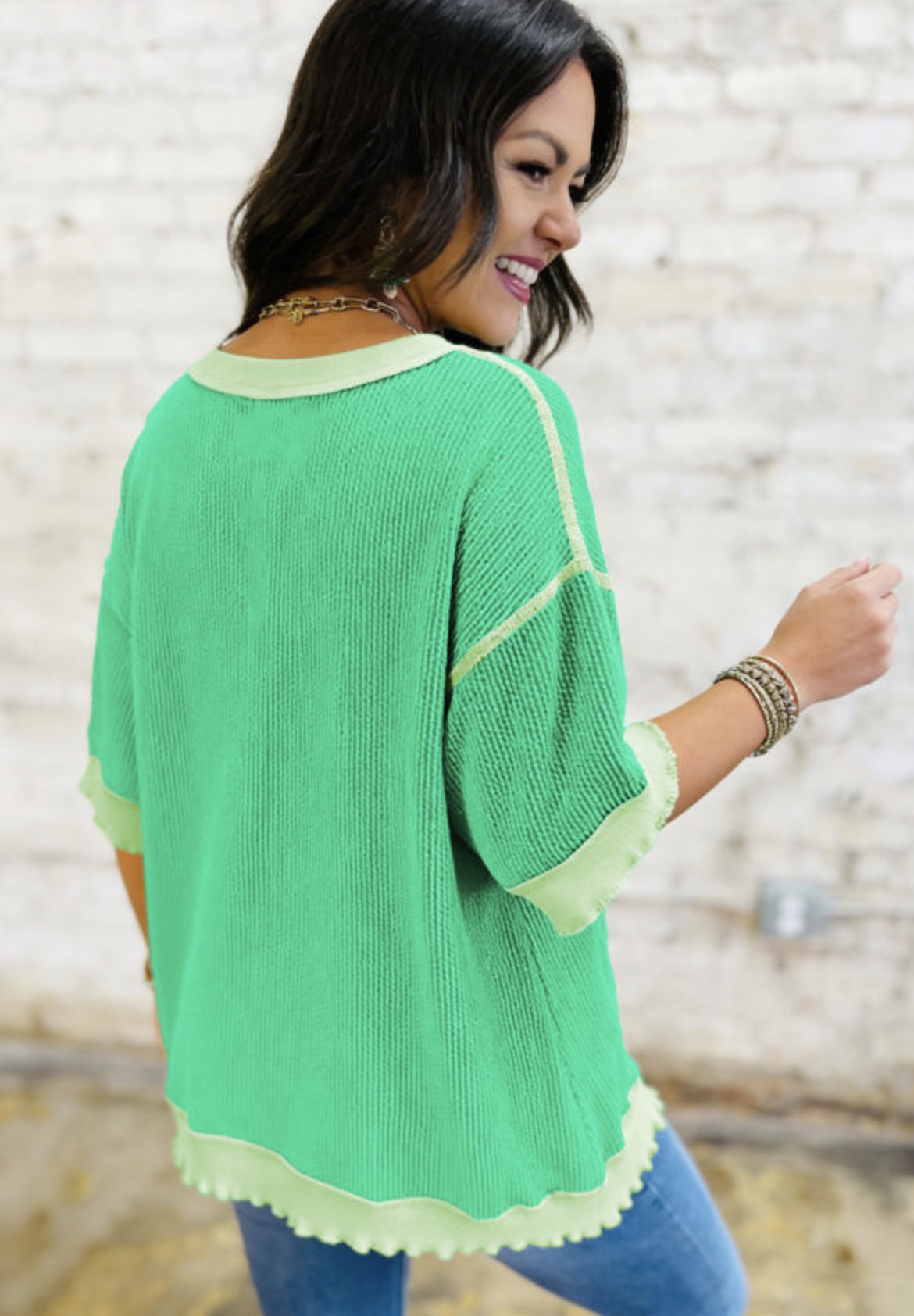 Oversized green ribbed blouse