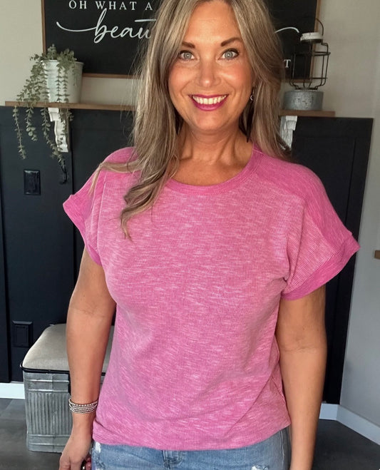 Magenta ribbed oversized top