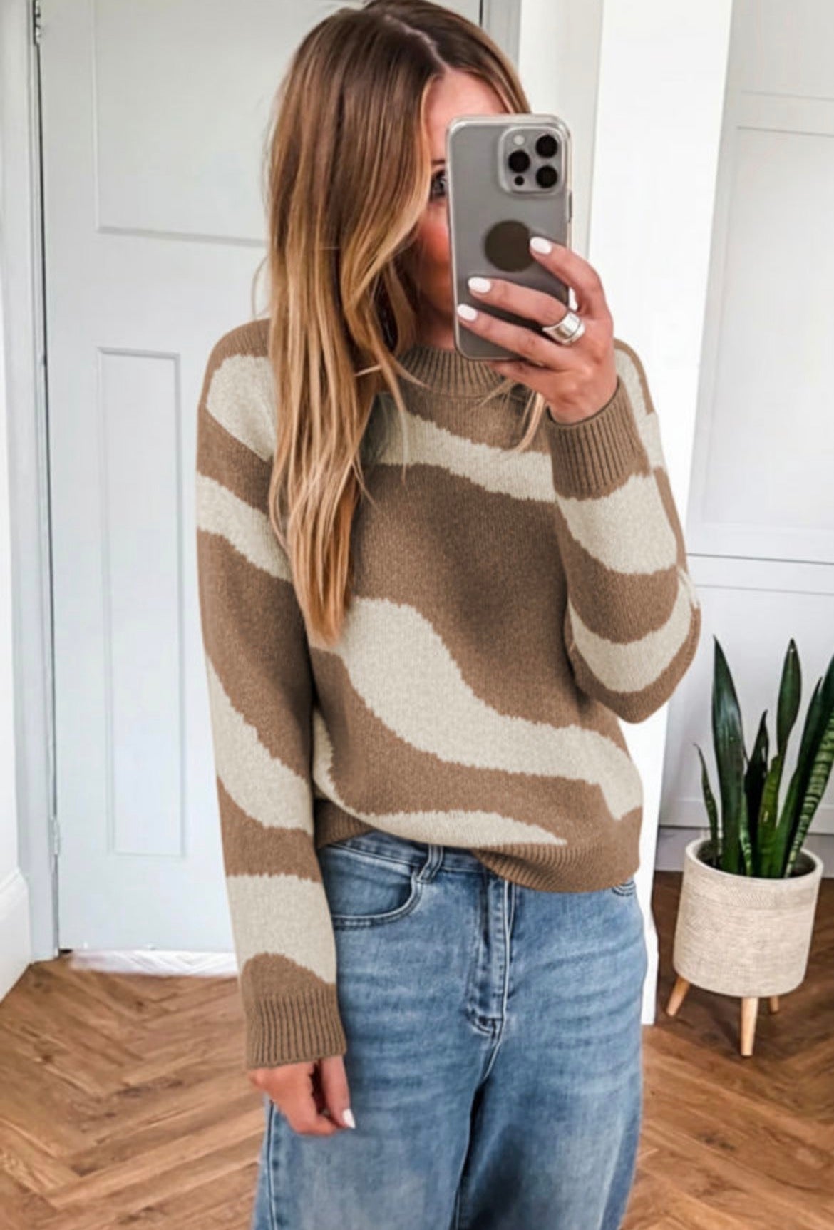 Khaki abstract print sweater