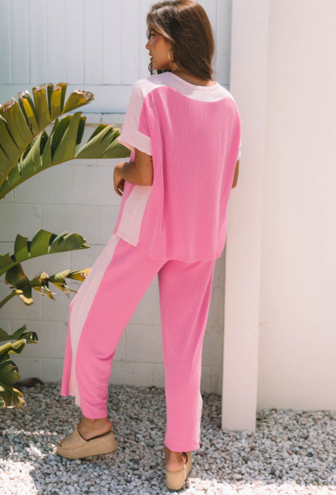 Pink 2-toned corded pant set