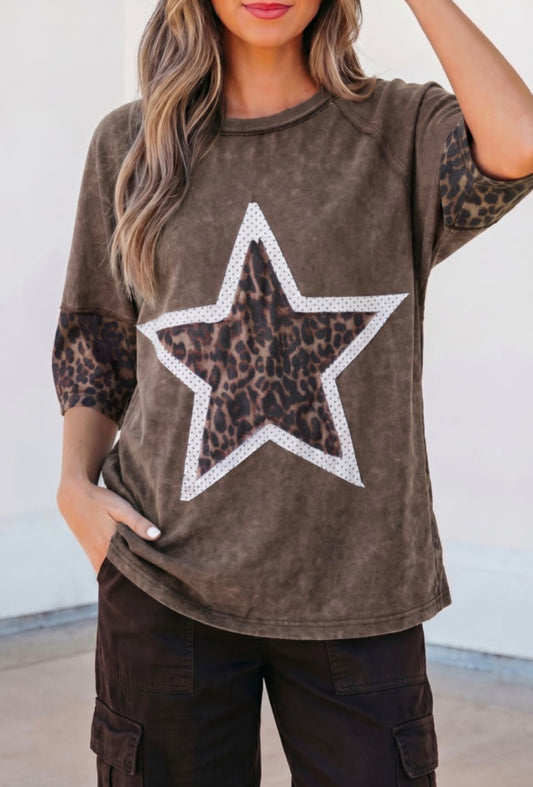 Leopard patchwork star blouse