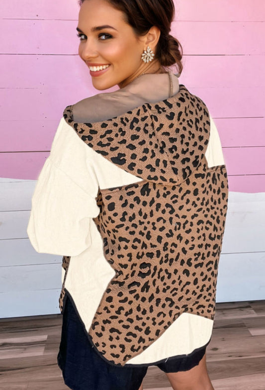 Star leopard patched hoodie
