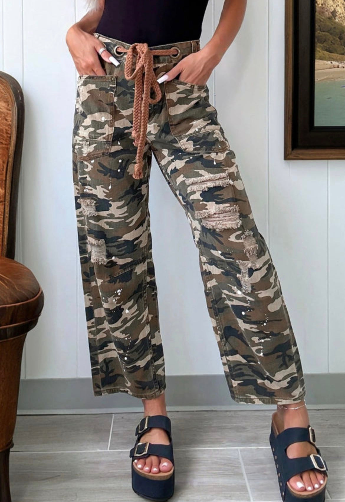 Camo distressed jeans