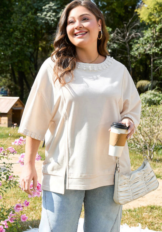 Pearl studded cream top