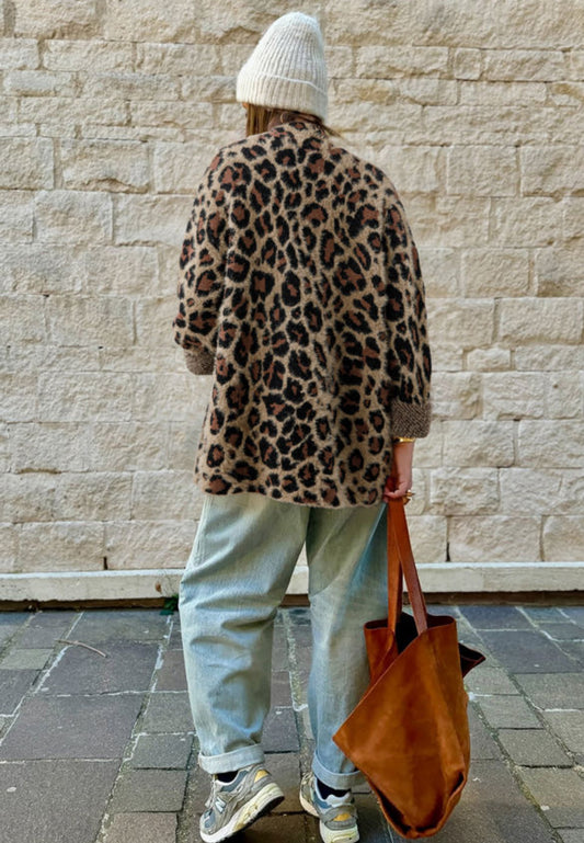 Fuzzy leopard cardigan